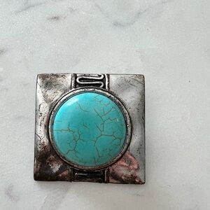 Vintage Turquoise Howlite and Silver Tone Square Collar Clip Brooch